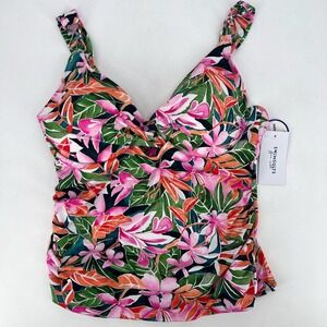 NWT Swimsuits For All Tankini Top Pink Tropical Floral Hawaii Hawaiian Size 14